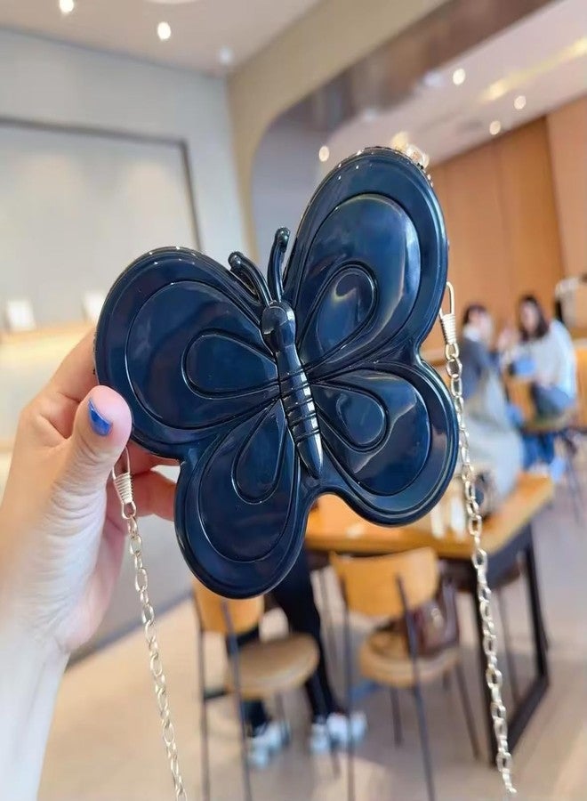 Wrapping Studio حقيبة كروس صغيرة بتصميم فراشة لطيفة من البوليستر مع حزام سلسلة، حقيبة كتف صغيرة أنيقة للبنات (أسود) - Image 2